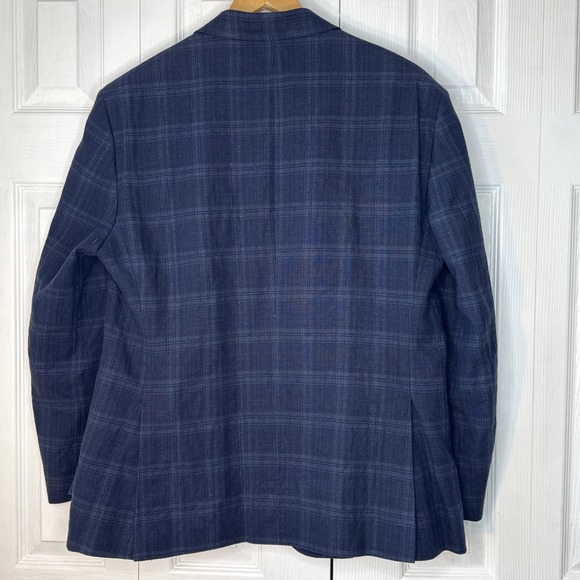 Jos A Bank Linen Tailored Fit 44S Blue‎ Window pane Plaid Men's Blazer EUC - Picture 4 of 16